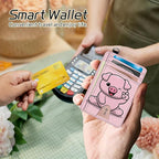BWEGRHE Small Travel Wallets, Pink Pig Slim Minimalist Front Pocket Wallet with Wristlet, RFID Blocking PU Leather Credit Card Holder with ID Window Change Purse for Men Women
