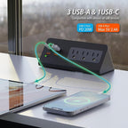 Upgraded,Desk Edge Clamp Mount Power Strips with USB Ports, PD20 W Fast Charging USB-C Port and 3 AC Outlets, Nightstand Charging Station,Office Tabletop Accessories,5.6 Ft Extension Cord