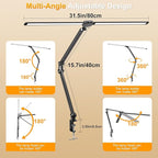 LED Desk Lamp for Office Home, 31.5" Architect Desk Light with Clamp Dual Screen Computer Monitor, 15W 5 Color X 10 Brightness Levels Desk Lamp for Reading, Study, 1000LM Bright, Memory Function