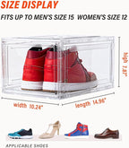 Clear Shoe Boxes Stackable 10 Pack Shoe Storage for Sneakerheads, Front Opening Shoe Organizer, Magnetic Door, Strong and Sturdy Fit for Large Size Shoes 14.96 x 10.24 x 7.87 inches