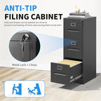 Yukimo 3 Drawer File Cabinet, Vertical File Cabinet with Lock, Metal Locking Filing Storage Cabinet for Home Office, Hanging Files for A4/ Legal/Letter, Assembly Required, Black