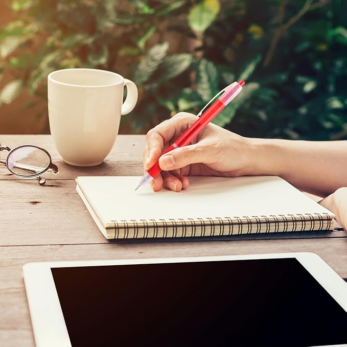 Aozora Retractable Pens Ballpoint Super Smooth Writing Pens Bulk 100 pack Medium Point 1.0mm No Bleed Click Pens with Soft Grip Red Ink