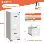 OPTYMIRA 3 Drawer Metal File Cabinet with Lock,White Steel Filing Cabinets Heavy Duty Locking Vertical File Cabinet Home Office Storage Cabinet for Legal/Letter Size File,Assembly Required