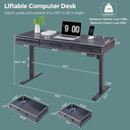 wow97e Electric Standing Desk with 3 Storage Drawers, 55x22 Inch Adjustable Height Office Computer Desk w/One-Piece Desktop & Power Outlets,Sit to Stand Up,Gaming Table for Home and Study, Black