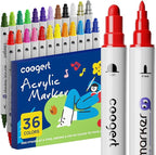 Coogert 36 Colors Dual Tip Acrylic Paint Markers,Fine Tip and Dot Tip Acrylic Paint Pens For Rock Painting, Canvas, Wood, Glass, Ceramic, Fabric, Plastic, Egg, Art Painting Supplies Kit