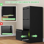 3-Drawer File Cabinet with Lock,Metal Vertical Filing Cabinets for Home Office,Under Desk File Cabinets for Letter/Legal/A4 Size Files,Easy Assemble,Black