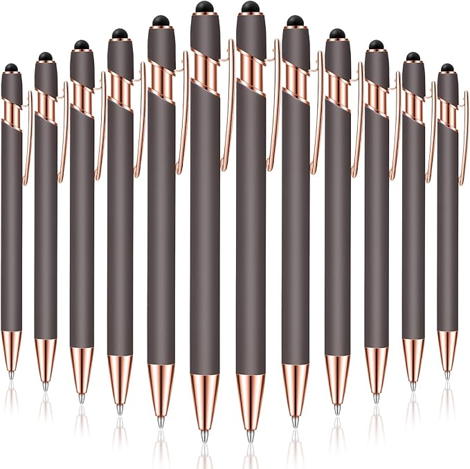 Tenare 12 Pieces 2 in 1 Stylus Metal Ballpoint Pen with Stylus Tip, 1.0 mm Black Ink Ballpoint Pen for Touch Screens(Gray and Rose Gold)