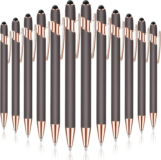 Tenare 12 Pieces 2 in 1 Stylus Metal Ballpoint Pen with Stylus Tip, 1.0 mm Black Ink Ballpoint Pen for Touch Screens(Gray and Rose Gold)