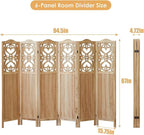 ALeesing 6 Panel Room Divider Fully Assembled, Carved Room Dividers and Folding Screens, 5.6Ft Wood Room Divider Screen Freestanding Partition Wall Dividers for Home Bedroom Office, Rustic Wood Color