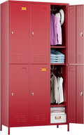 SUPEER 6 Doors Metal Locker Employee with Business Card Holder and 18 Hooks,Metal Locker for Employees with Ventilation Holes for Office Garage Gym Home,Assembly Required,Red