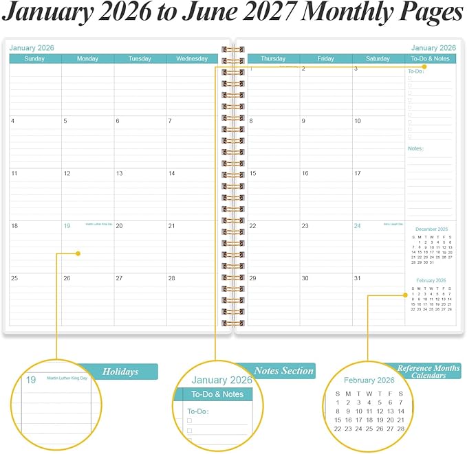 2026-2027 Planner - 18 Months Weekly & Monthly Planner from January 2026 - June 2027, Planners 2026-2027 with Elastic Closure, Inner Pocket, 8.5" x 11", Blue Leaf Flower