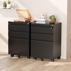 Greenvelly 3 Drawer Mobile File Cabinet with Lock, Metal Filing Cabinet on Wheels, Under Desk File Cabinet for Home Office Organizer Letter/Legal/A4 File (Assembly Required, Black)