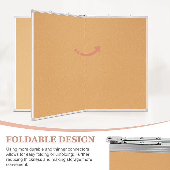 AMUSIGHT Double-Sided Large Cork Board, 48" x 36" Foldable Hanging Aluminum Framed Bulletin Board, Vision Board Pin Board Corkboards for Walls, Office, School Decor, 20 Pushpins