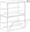 Freebat Clear Acrylic Display Case for Collectibles - 3-Tier Adjustable Figure Display with Magnetic Door & Removable Shelves,Stackable Dispaly Box for Figures - 2 Pack