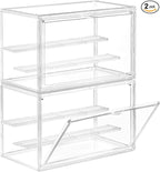 Freebat Clear Acrylic Display Case for Collectibles - 3-Tier Adjustable Figure Display with Magnetic Door & Removable Shelves,Stackable Dispaly Box for Figures - 2 Pack