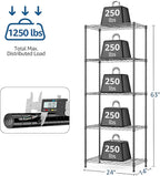 M MZG 1250 lbs 5 Tier Shelf Metal Storage Shelves Wire Rack Closet Organizers with Wheel for Garage Kitchen Bathroom Laundry Black 13.7" D x 23.6" W x 62.4" H