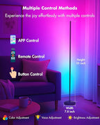 Vexinat Corner Floor Lamp, Smart RGB LED Corner Lamp with App & Remote, Modern Floor Lamp with 16 Million Colors, Music Sync, Scene Modes, Color Changing Standing Lamps for Living Room, Bedroom