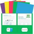 Two Pocket Folders, PANDRI 50 Pack 2 Pocket Folders, Letter Size Paper File Folder for School Office Home Business, Assorted 5 Colors