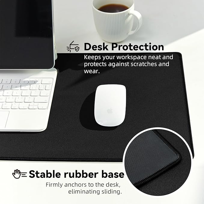 Reniteco Large Gaming Mouse Pad with Durable Stitched Edges, Non-Slip Rubber Base, Black Mousepad Mouse Mat Desk Pad for Home Office Gaming, 35.4''x15.7''x0.12'', Black