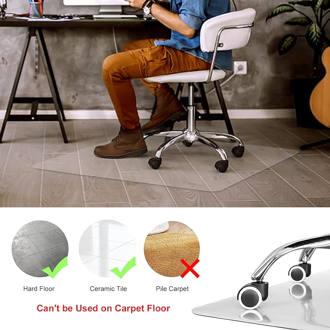 Kuyal Clear Chair Mat, Hard Floor Use, 48" x 32" Transparent Office Home Floor Protector mat Chairmats (48" x 32" Rectangle)