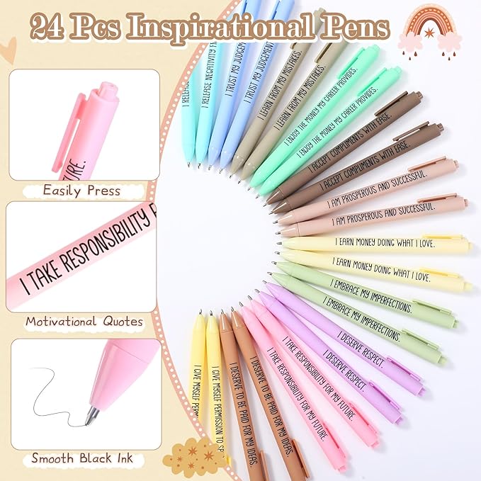 24 Set/48 Pcs Positive Affirmation Gift Set Gratitude Notebooks with Pens Small Bags Motivational Encouragement Notepads Daily Affirmations Journal for Women Stress Relief Self Care (Cute)
