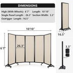 Strongbird Room Partition,Folding Privacy Divider,Office Partition Dividers,Office Dividers Wall, 10'6"W x 6'7"H,Beige
