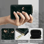 BWEGRHE Cute Credit Card Holder with Zipper, Black Cat Glitter RFID-Blocking Card Case Small Wallet for Women Men, Multi-slot Card Organizer Case Travel Accordion Wallet