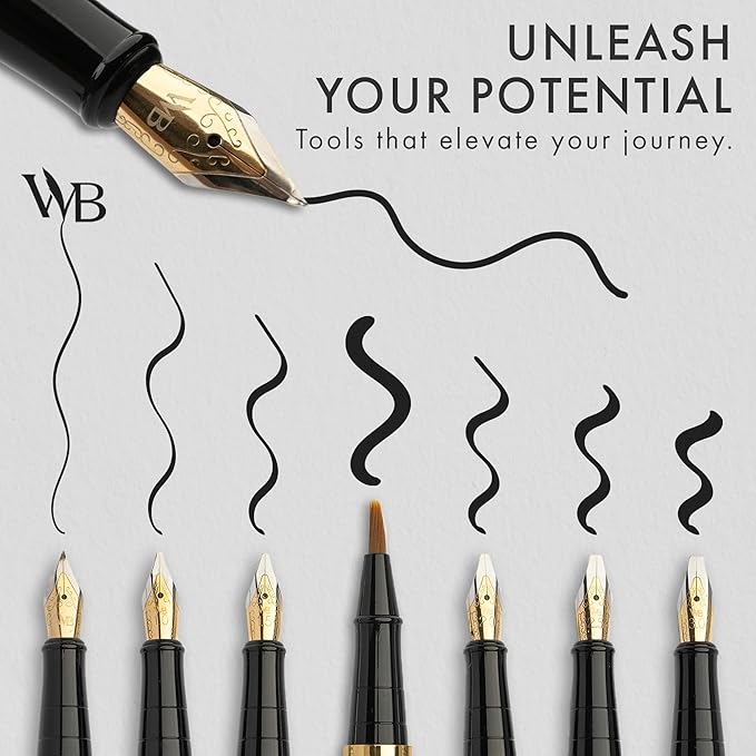 Wordsworth & Black Calligraphy Pen Gift Set, Includes Bottle, 6 Cartridges, Refill Converter, 6 Replacement Nibs, Premium Package, Journaling, Smooth Writing Pens [Silver Gold]