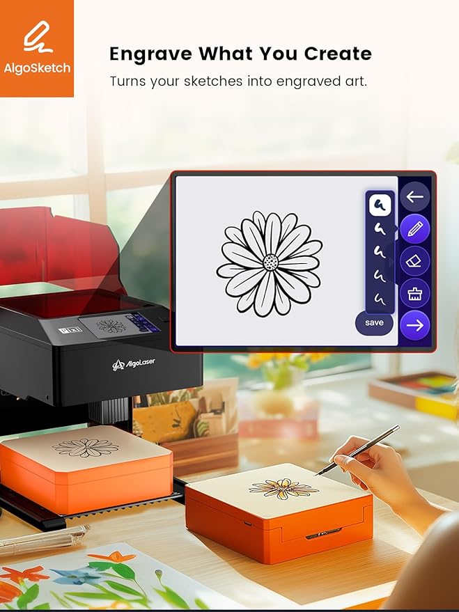 AlgoLaser 5W Smart Laser Engraver Machine: Portable Laser Engraver with 3.5" Touchscreen & 2.0 AlgoOS System - Hand Draw/Wireless Transmission/SD Card/Offline - Laser Engraving for Wood, Leather