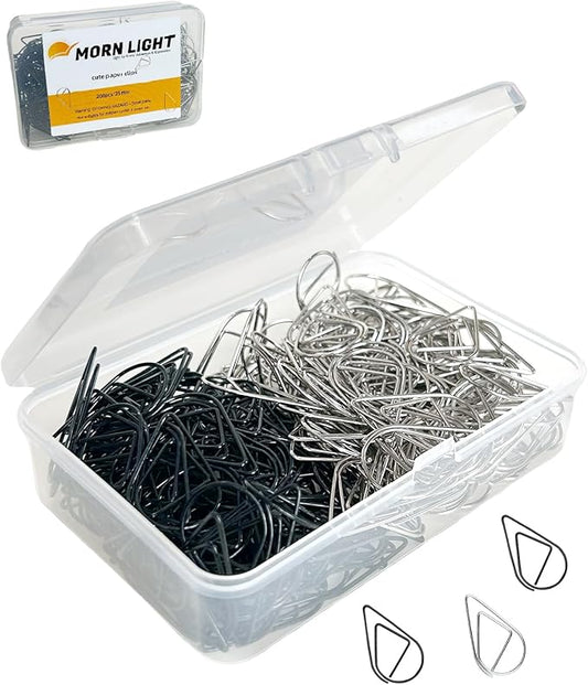 200 Pcs Teardrop Paper Clips Bulk,Stainless Steel Rust-Resistant Paperclips for Wedding Invitations, 3X Stronger Hold with Mirror Polish (Silver + Black, 1inch)