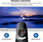 DINOSTRIKE 2 in 1 Type C and USB Presentation Clicker with Air Mouse Control, RF 2.4GHz Wireless Presenter Remote PowerPoint Clicker Slide Pointer Advancer for Computer Laptop Classroom Office