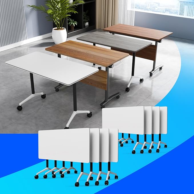Conference Table Flip Top Mobile Conference Room Tables,Folding Conference Table with Wheels,Large Meeting Training Seminar Table Saving Space for Office Classroom(8A,61'')