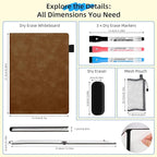 AGM Portable White Board Dry Erase Notebook, 8.4" x 6" Double Sided Folding Whiteboards with 3 Pens, Small Travel Dry Erase Board Skin-Friendly Material for Study, Meeting, Planning, Brown