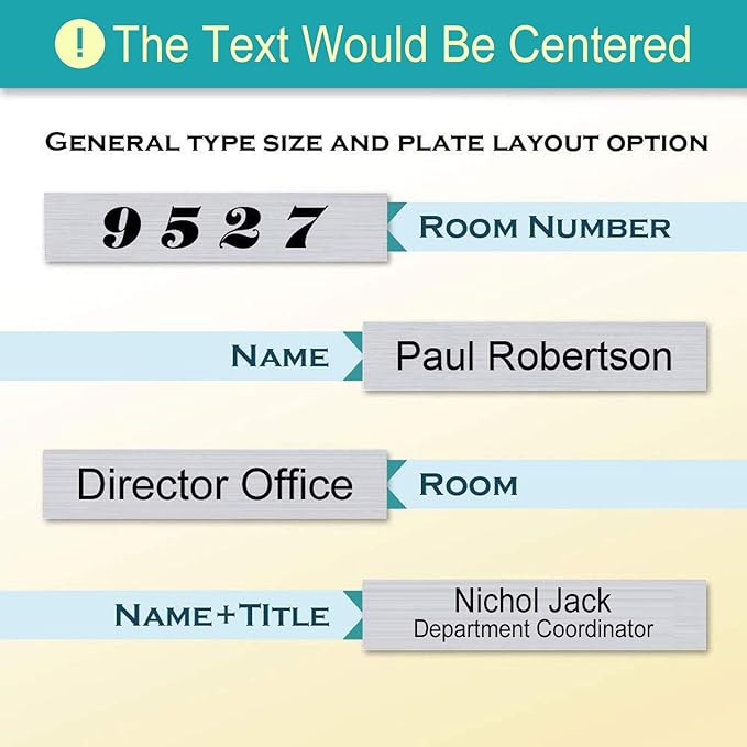 Personalized Office Name Plate 2"x10" Customize Wall Door Sign NamePlate Adhesive back