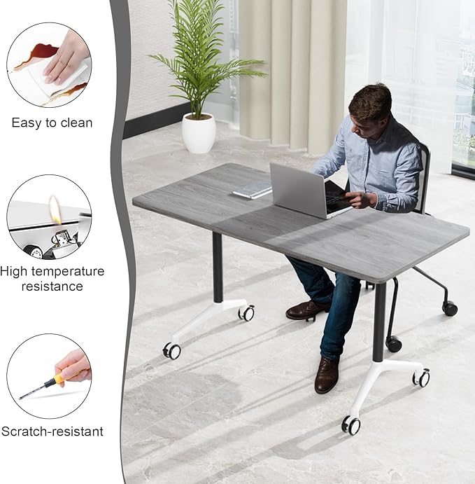 Conference Table,55.1''Folding Conference Room Table for 4-12 People,Mobile Flip Top MeetingTraining Table with Different Coulor and Styles for Offices, Classrooms,Meeting Room (4, 70.8''F)