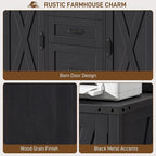 Vabches File Cabinet with 3 Drawers, Farmhouse Lateral File Cabinet Fits Files Letter/A4 Size, Wooden Filing Cabinet with Door and Adjustable Shelves Printer Stand for Home Office, Rustic Black