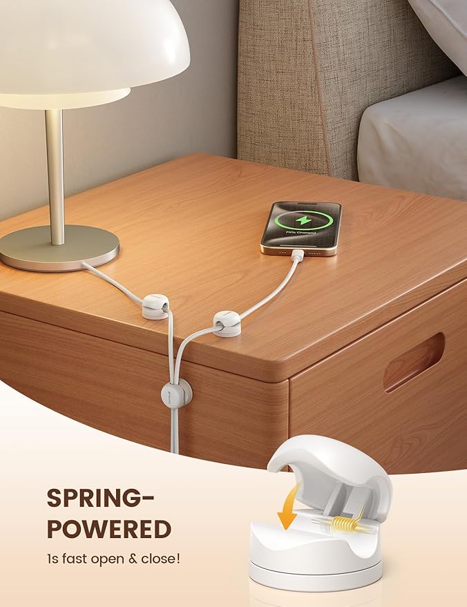 6Pack Rotatable Cord Organizer Cable Clips - Lamicall [1s Lock] Spring Cord Holder, Desk Phone Charger Cable Management, Wire Keeper for Nightstand, Office Accessories & Christmas Home Organizers