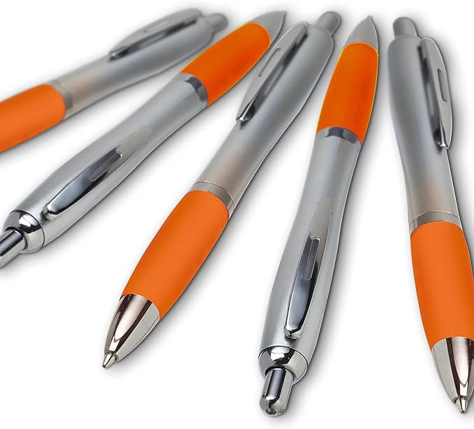 DISCOUNT PROMOS Ballpoint Pens With Rubber Grip, 10 pack, Black Ink Writing Pens in Bulk, Orange