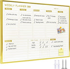 Large Weekly Dry Erase Board for Wall,20"x28",Gold Aluminum Frame Magnetic Weekly Planner Whiteboard for to Do List, Memo, School, Home, Office, Kitchen