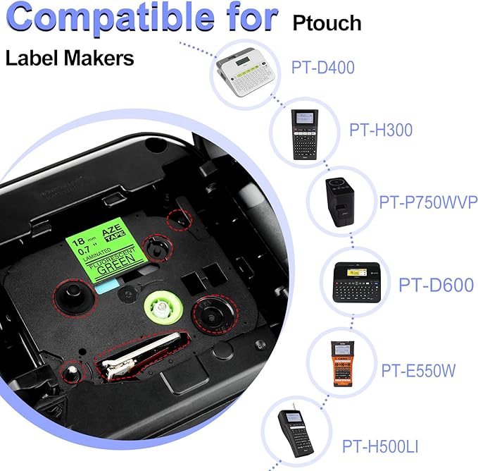 2 Pack Compatible for Ptouch TZe-D41 TZ-D41 TZe TZ Label Tape 18mm 0.7'' Laminated Black on Fluo Green Tape Label Maker Tape for PT-D600 PT-D610BT PT-D600VP PT-P710BT PT-P750W