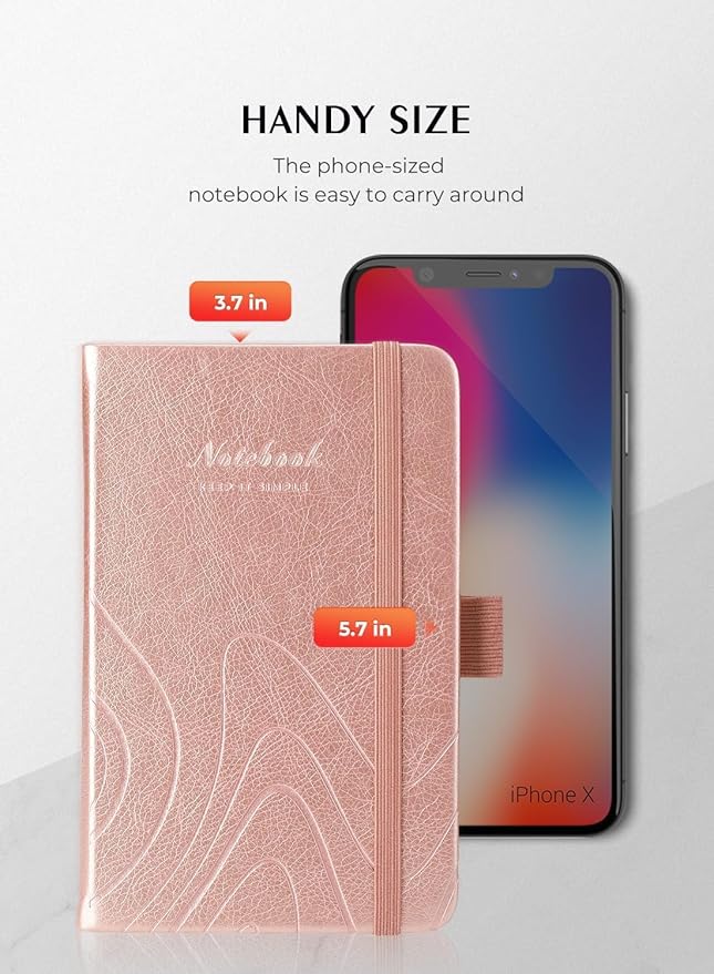 AISBUGUR Pocket Notebook, Small Notebook, 2-Pack Total 320 Pages,3.7" x 5.7" Pocket Notebook (2 Pack, Rose Gold)