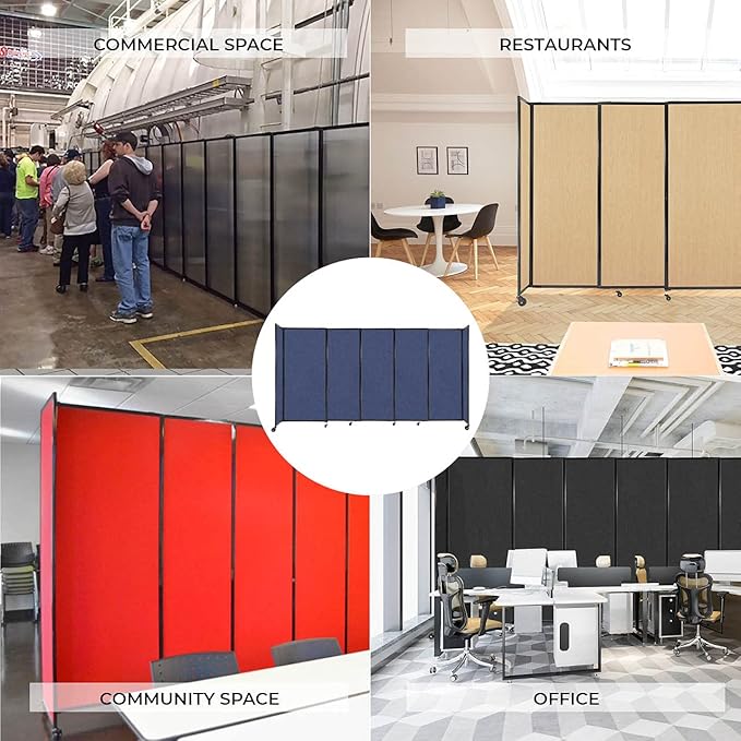 Versare Straightwall Sliding Portable Wall Partition | Freestanding Office Dividers | Locking Wheels | Temporary Room Separator | 7'2" Wide x 6'10" Tall Warm Pebble Fabric Panels