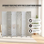 ALeesing 6 Panel Wood Room Divider Fully Assembled, Decorative Room Dividers and Folding Screens, 5.6Ft Room Divider Screen Freestanding Partition Wall Dividers for Home Bedroom Office, White