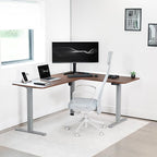 VIVO Electric Corner 63 x 55 inch L-Shaped Standing Desk, Memory Height Adjustment, Dark Walnut Top Gray Frame, DESK-E3CTGD