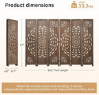 66.9Inch Wooden Room Partition - 6 Panels Boho-Styled Space Room Divider for Home/Office, Headboard & Yoga/Photo/Video Call Backdrop (Brown)