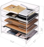 HeZone Acrylic Paper Letter Tray Organizer, 5 Tiers, Transparent, Modern, Rectangular, Stackable, Office