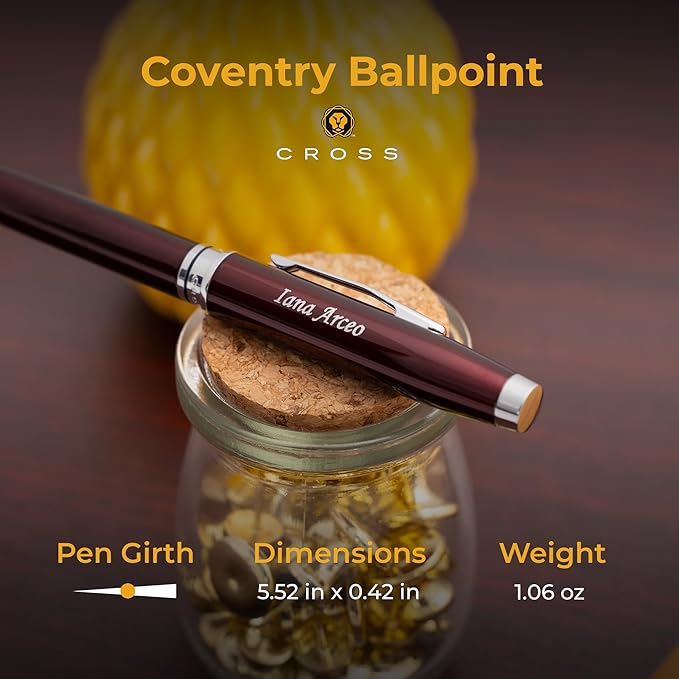 Personalized, Custom Engraved Cross Pen for Men or Women | Cross Coventry Ballpoint Pen | Luxury Gift for Office, Graduation and Business [Red Lacquer with Chrome Trim]