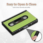 BWEGRHE Slim Credit Card Holder, Green Tape Cassette RFID Blocking Metal Wallet for Men & Women, Aluminum Minimalist Hard Case Pocket-Sized Business Cards Organizer (Fits Up to 10 Cards)
