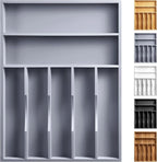 oridom Kitchen Bamboo Silverware Organizer, Kitchen Drawer Organizer - Utensil Holder and Cutlery Tray with Grooved Drawer Dividers for Flatware 7 Slot, Grey