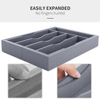 oridom Expandable Bamboo Kitchen Drawer Organizer for Cutlery and Utensils, Adjustable Bamboo Wood Cutlery Tray in Drawer for Flatware and Silverware in Kitchen, (Grey)